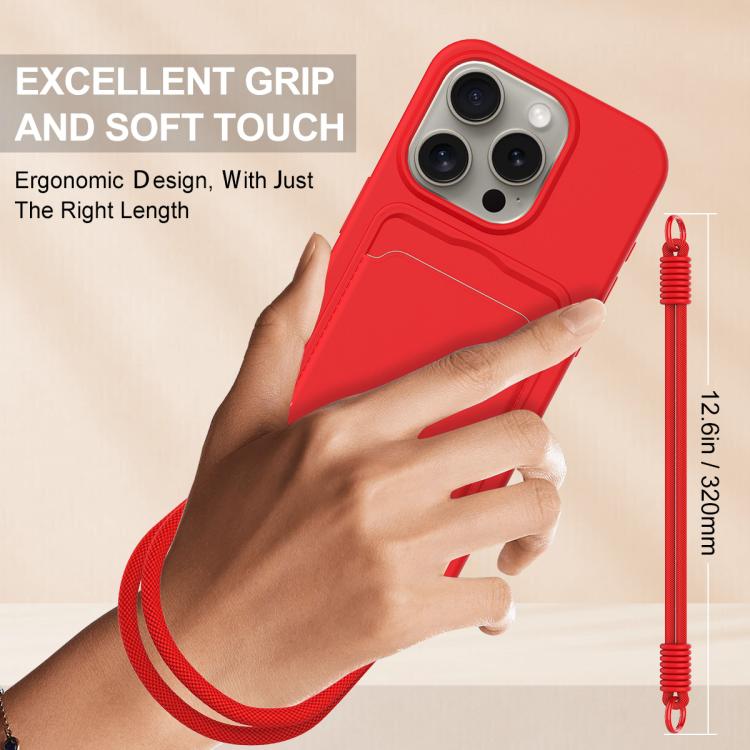 Integrated Card Bag Solid Color Liquid Silicone Phone Case Gen2 with Short Lanyard