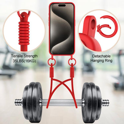 Integrated Card Bag Solid Color Liquid Silicone Phone Case Gen2 with Short Lanyard