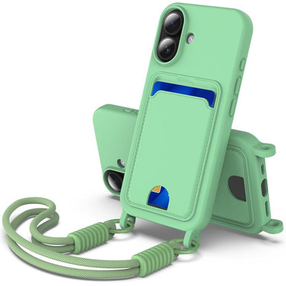 Integrated Card Bag Solid Color Liquid Silicone Phone Case Gen2 with Short Lanyard