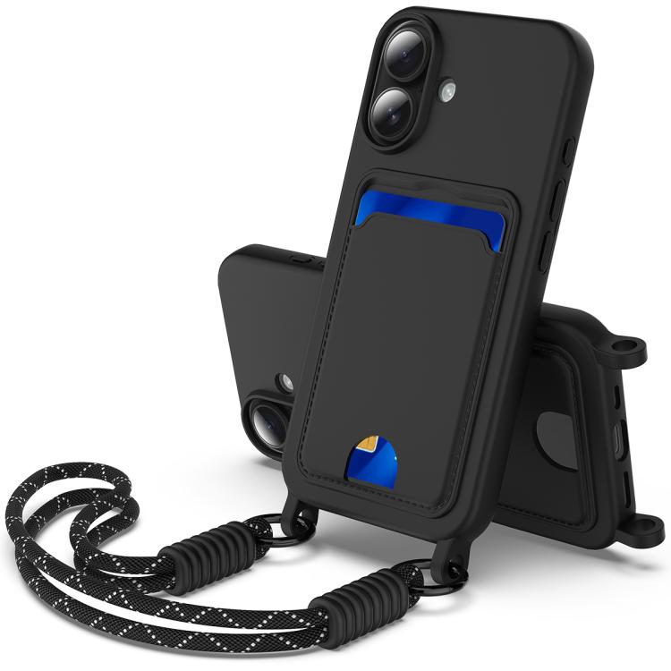 Integrated Card Bag Solid Color Liquid Silicone Phone Case Gen2 with Short Lanyard