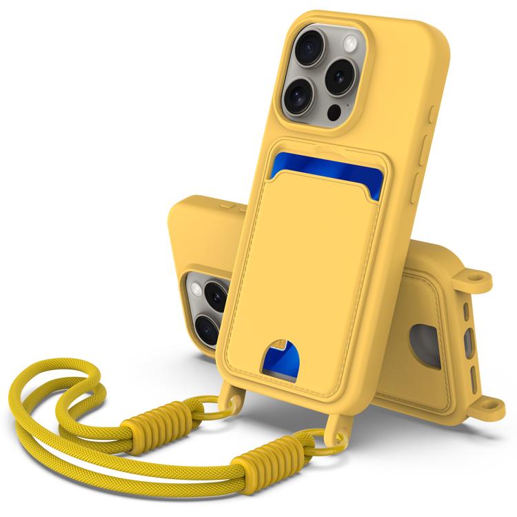 Integrated Card Bag Solid Color Liquid Silicone Phone Case Gen2 with Short Lanyard