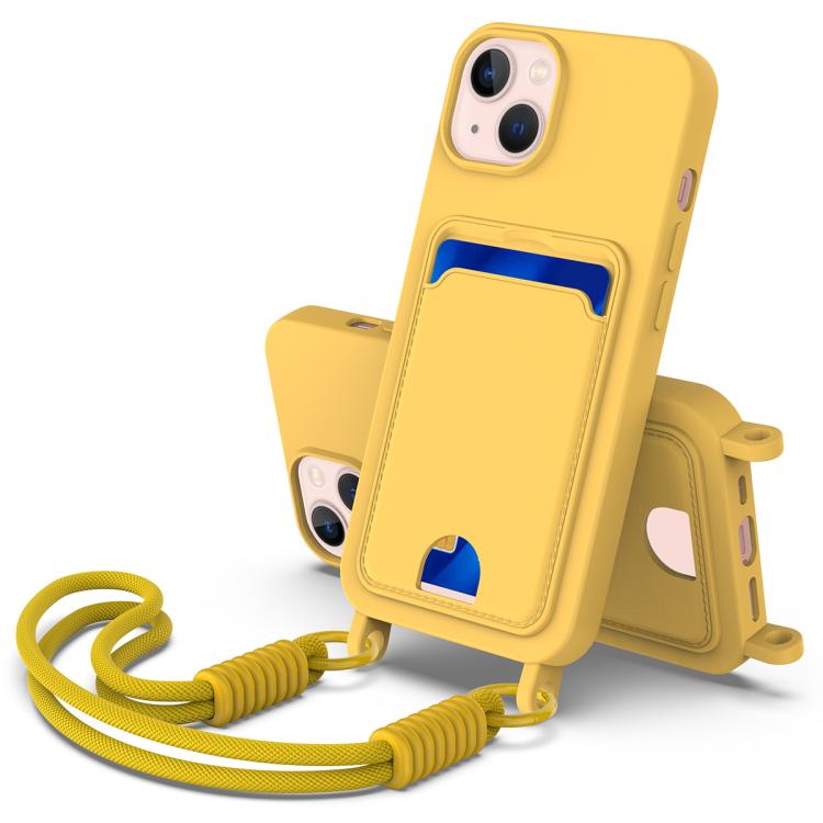 Integrated Card Bag Solid Color Liquid Silicone Phone Case Gen2 with Short Lanyard