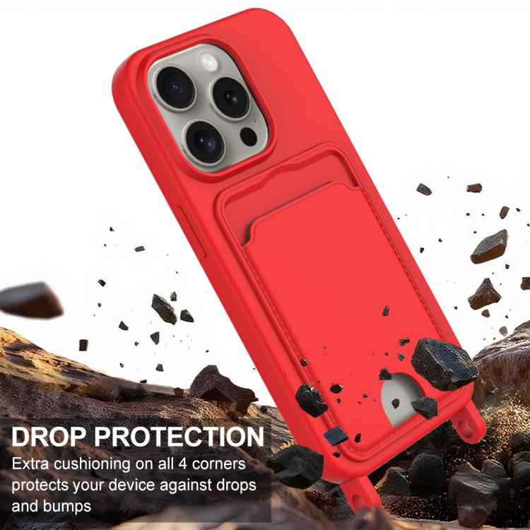 Integrated Card Bag Solid Color Liquid Silicone Phone Case Gen2 with Short Lanyard, For iPhone 12 / 12 Pro, For iPhone 12 Pro Max