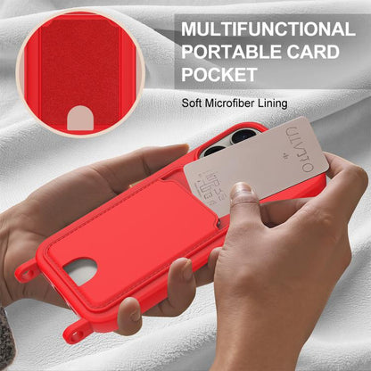 Integrated Card Bag Solid Color Liquid Silicone Phone Case Gen2 with Short Lanyard, For iPhone 12 / 12 Pro, For iPhone 12 Pro Max