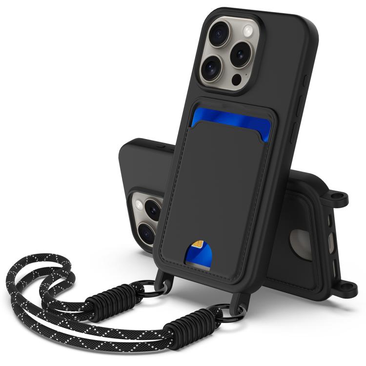 Integrated Card Bag Solid Color Liquid Silicone Phone Case Gen2 with Short Lanyard, For iPhone 12 / 12 Pro, For iPhone 12 Pro Max