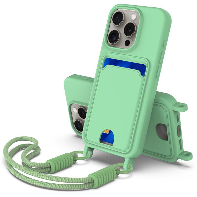 Integrated Card Bag Solid Color Liquid Silicone Phone Case Gen2 with Short Lanyard, For iPhone 12 / 12 Pro, For iPhone 12 Pro Max