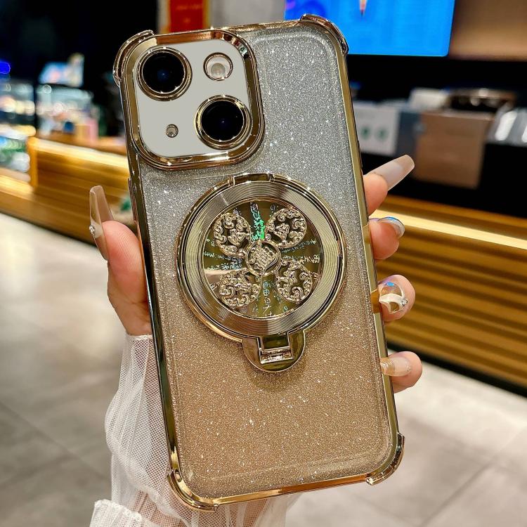 Gradient Glitter Spinning Top Holder Phone Case, For iPhone 16, For iPhone 15 Pro Max, For iPhone 15 Pro, For iPhone 15 Plus