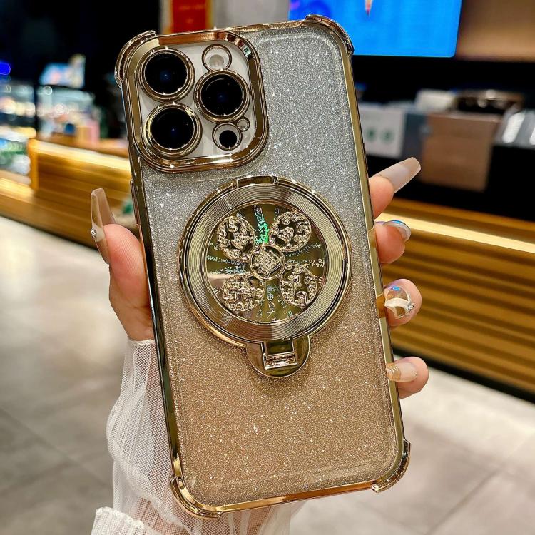 Gradient Glitter Spinning Top Holder Phone Case, For iPhone 16, For iPhone 15 Pro Max, For iPhone 15 Pro, For iPhone 15 Plus