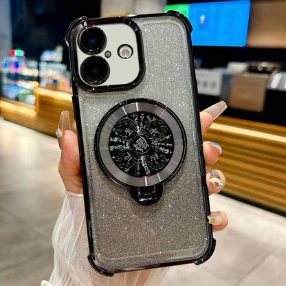 Gradient Glitter Spinning Top Holder Phone Case, For iPhone 16, For iPhone 15 Pro Max, For iPhone 15 Pro, For iPhone 15 Plus