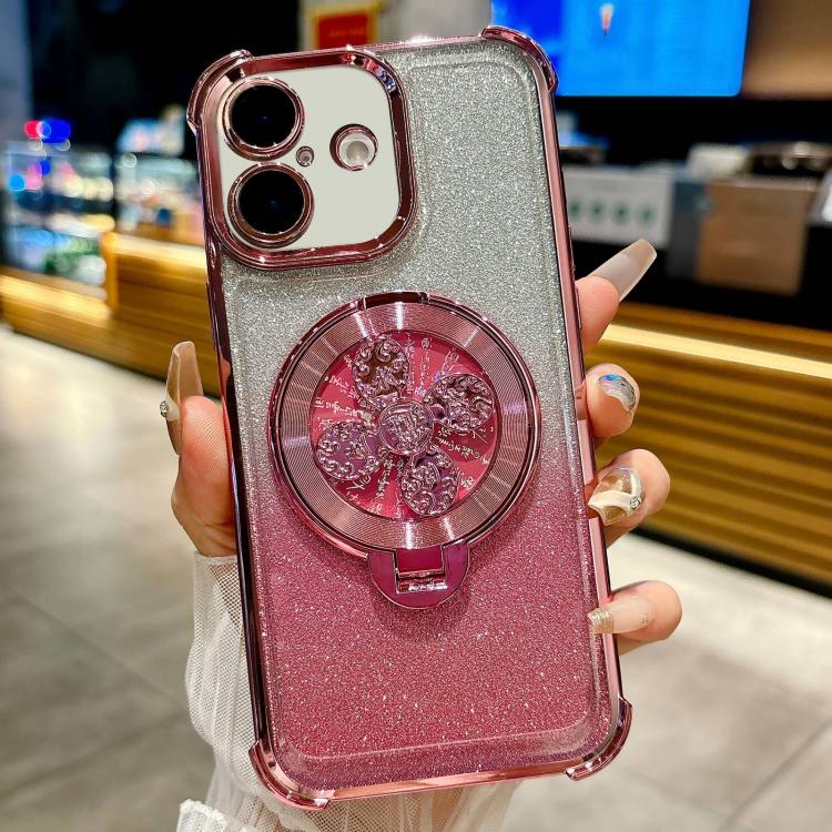 Gradient Glitter Spinning Top Holder Phone Case, For iPhone 16, For iPhone 15 Pro Max, For iPhone 15 Pro, For iPhone 15 Plus
