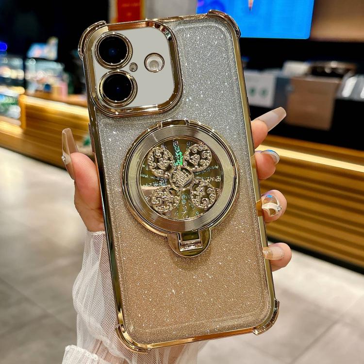 Gradient Glitter Spinning Top Holder Phone Case, For iPhone 16, For iPhone 15 Pro Max, For iPhone 15 Pro, For iPhone 15 Plus