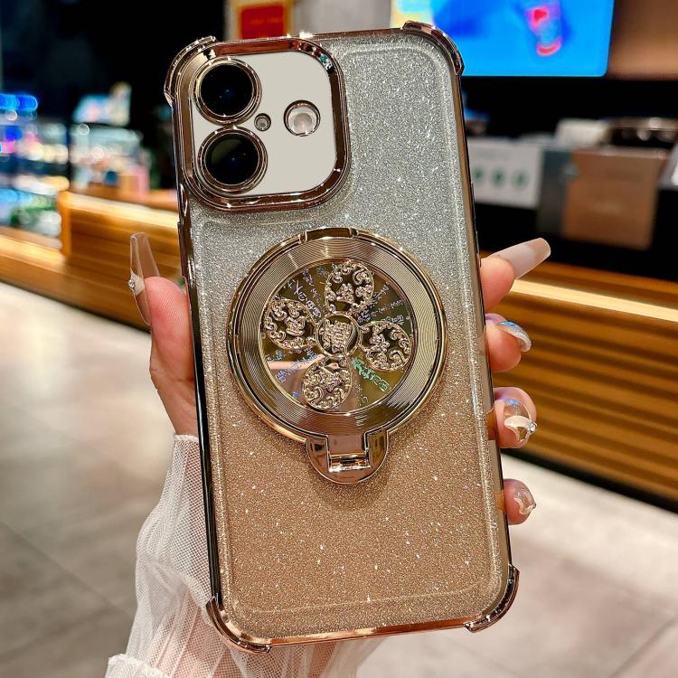 Gradient Glitter Spinning Top Holder Phone Case, For iPhone 16, For iPhone 15 Pro Max, For iPhone 15 Pro, For iPhone 15 Plus