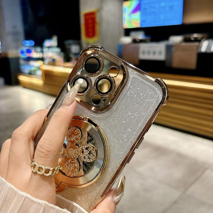 Gradient Glitter Spinning Top Holder Phone Case, For iPhone 16, For iPhone 15 Pro Max, For iPhone 15 Pro, For iPhone 15 Plus