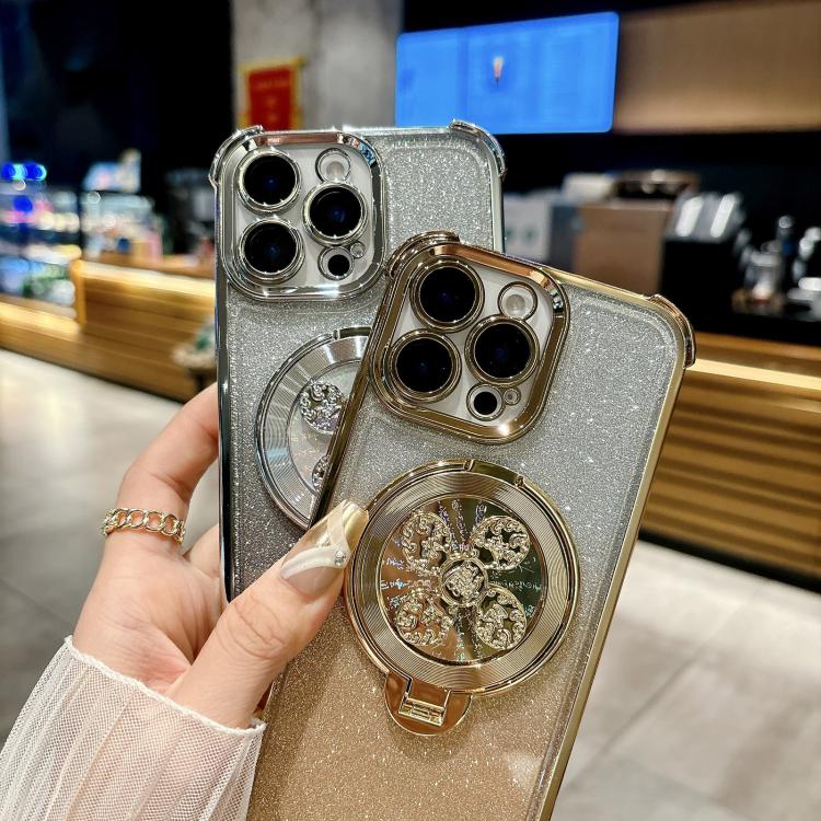Gradient Glitter Spinning Top Holder Phone Case, For iPhone 16, For iPhone 15 Pro Max, For iPhone 15 Pro, For iPhone 15 Plus