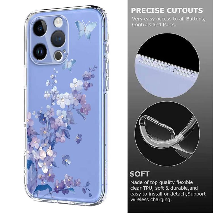 Flower Pattern Painted TPU Phone Case, For iPhone 16 Pro Max, For iPhone 16 Pro, For iPhone 16 Plus, For iPhone 16