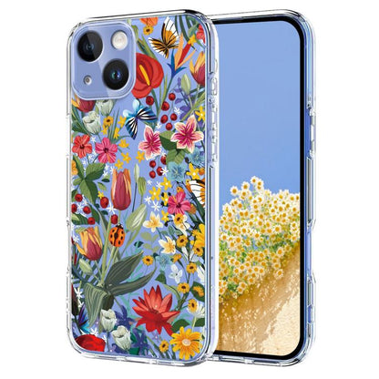 Flower Pattern Painted TPU Phone Case, For iPhone 15 Pro Max, For iPhone 15 Pro, For iPhone 15 Plus, For iPhone 15