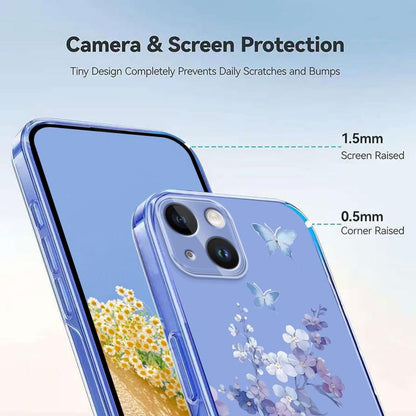 Flower Pattern Painted TPU Phone Case, For iPhone 14 Plus, For iPhone 14 / 13, For iPhone 14 Pro, For iPhone 14 Pro Max