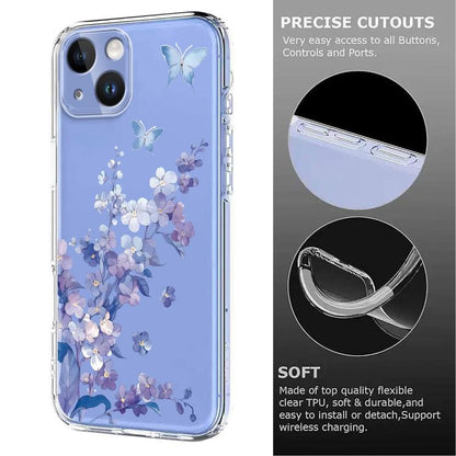 Flower Pattern Painted TPU Phone Case, For iPhone 14 Plus, For iPhone 14 / 13, For iPhone 14 Pro, For iPhone 14 Pro Max