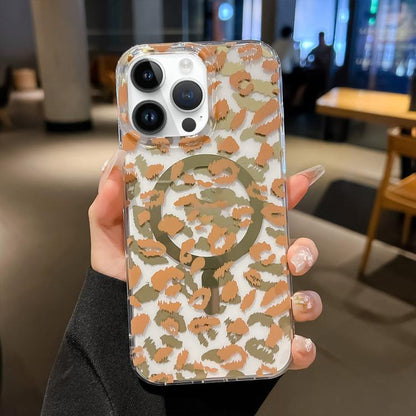 Leopard MagSafe Dual-side Laminating IMD Phone Case, For iPhone 16 Plus, For iPhone 16, For iPhone 15 Pro Max, For iPhone 15 Pro, For iPhone 15 Plus, For iPhone 15