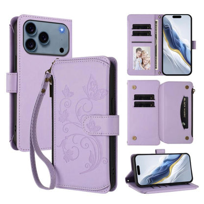 Butterfly Love Flower Multi-card Zipper Wallet Leather Phone Case, For iPhone 18 Pro / 17 Pro, For iPhone 18 Pro Max / 17 Pro Max, For iPhone 17e / 16e