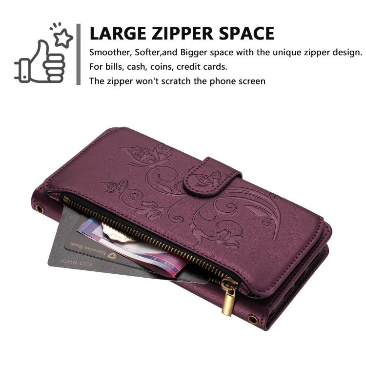 Butterfly Love Flower Multi-card Zipper Wallet Leather Phone Case, For iPhone 18 Pro / 17 Pro, For iPhone 18 Pro Max / 17 Pro Max, For iPhone 17e / 16e