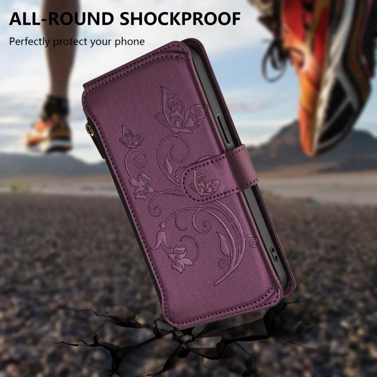 Butterfly Love Flower Multi-card Zipper Wallet Leather Phone Case, For iPhone 18 Pro / 17 Pro, For iPhone 18 Pro Max / 17 Pro Max, For iPhone 17e / 16e