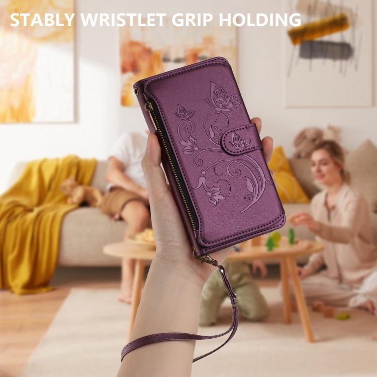 Butterfly Love Flower Multi-card Zipper Wallet Leather Phone Case, For iPhone 18 Pro / 17 Pro, For iPhone 18 Pro Max / 17 Pro Max, For iPhone 17e / 16e
