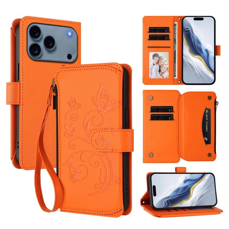 Butterfly Love Flower Multi-card Zipper Wallet Leather Phone Case, For iPhone 18 Pro / 17 Pro, For iPhone 18 Pro Max / 17 Pro Max, For iPhone 17e / 16e