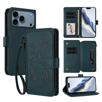 Butterfly Love Flower Multi-card Zipper Wallet Leather Phone Case, For iPhone 18 Pro / 17 Pro, For iPhone 18 Pro Max / 17 Pro Max, For iPhone 17e / 16e