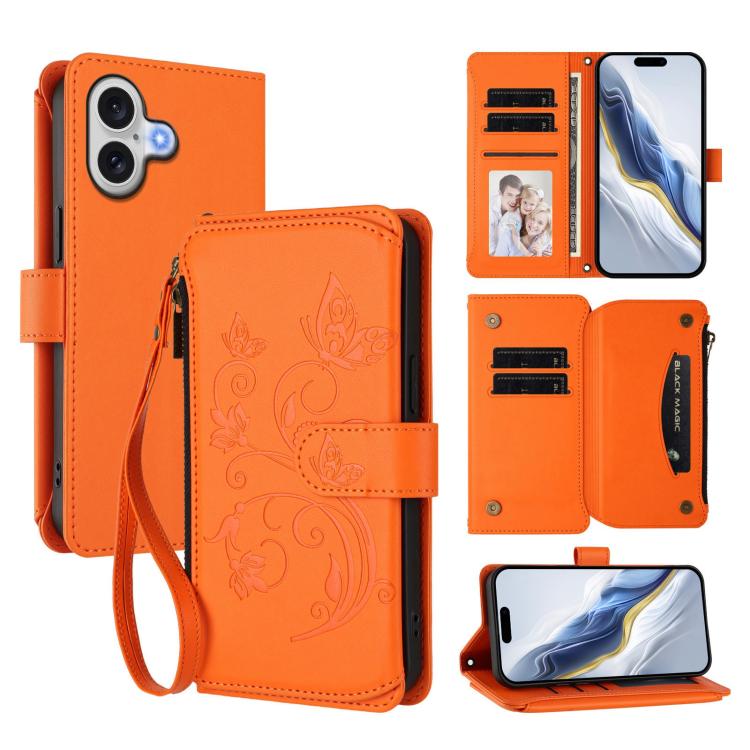 Butterfly Love Flower Multi-card Zipper Wallet Leather Phone Case, For iPhone 17, For iPhone Air, For iPhone 16 Pro Max