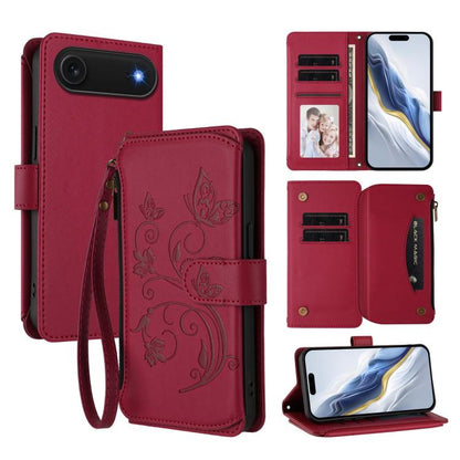 Butterfly Love Flower Multi-card Zipper Wallet Leather Phone Case, For iPhone 17, For iPhone Air, For iPhone 16 Pro Max