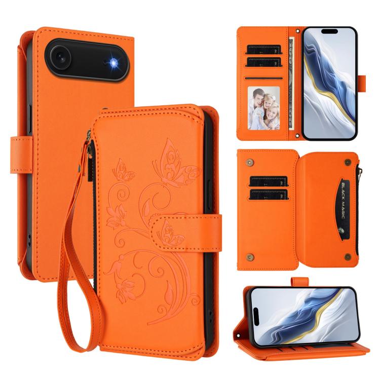 Butterfly Love Flower Multi-card Zipper Wallet Leather Phone Case, For iPhone 17, For iPhone Air, For iPhone 16 Pro Max