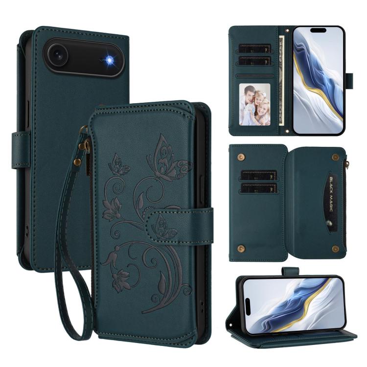 Butterfly Love Flower Multi-card Zipper Wallet Leather Phone Case, For iPhone 17, For iPhone Air, For iPhone 16 Pro Max