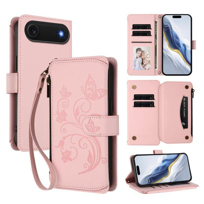 Butterfly Love Flower Multi-card Zipper Wallet Leather Phone Case, For iPhone 17, For iPhone Air, For iPhone 16 Pro Max