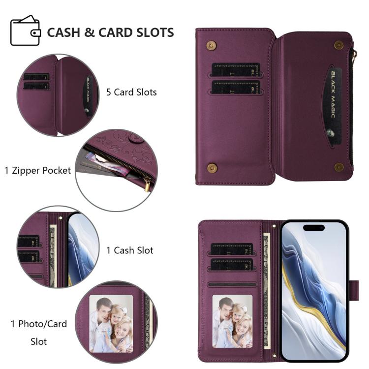 Butterfly Love Flower Multi-card Zipper Wallet Leather Phone Case, For iPhone 16 Pro, For iPhone 16 Plus, For iPhone 16