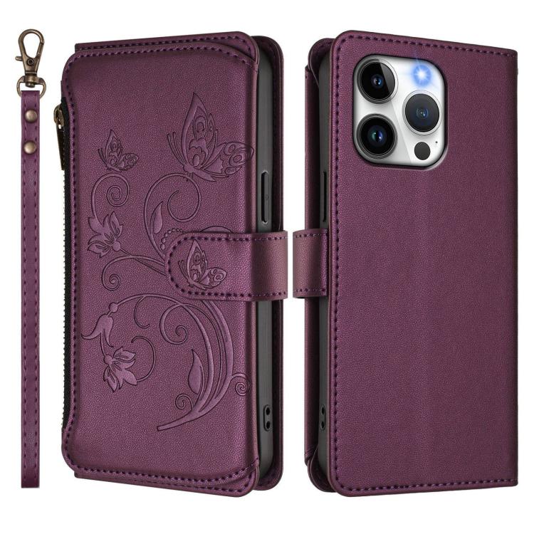 Butterfly Love Flower Multi-card Zipper Wallet Leather Phone Case, For iPhone 14 Pro, For iPhone 14 Pro Max, For iPhone 7 / 8 / SE 2022
