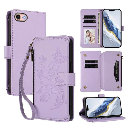 Butterfly Love Flower Multi-card Zipper Wallet Leather Phone Case, For iPhone 14 Pro, For iPhone 14 Pro Max, For iPhone 7 / 8 / SE 2022