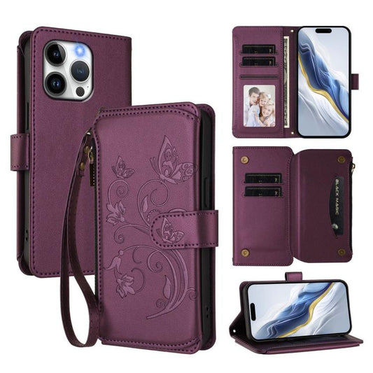 Butterfly Love Flower Multi-card Zipper Wallet Leather Phone Case, For iPhone 13 Pro Max, For iPhone 13 Pro, For iPhone 13 mini