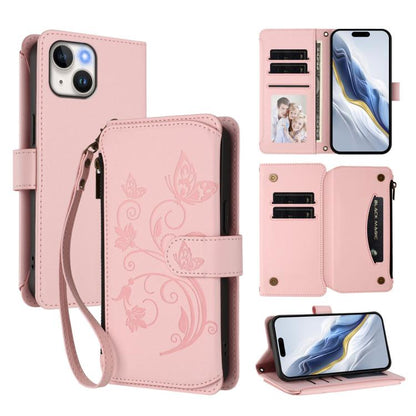Butterfly Love Flower Multi-card Zipper Wallet Leather Phone Case, For iPhone 13 Pro Max, For iPhone 13 Pro, For iPhone 13 mini
