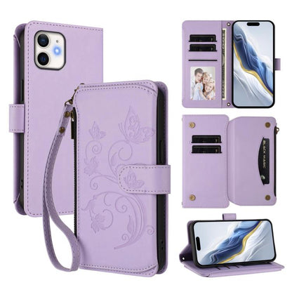 Butterfly Love Flower Multi-card Zipper Wallet Leather Phone Case, For iPhone 12 / 12 Pro, For iPhone 12 Pro Max, For iPhone 12 mini