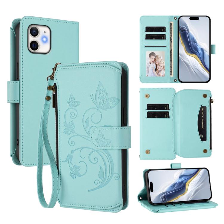 Butterfly Love Flower Multi-card Zipper Wallet Leather Phone Case, For iPhone 11 Pro Max, For iPhone 11, For iPhone 11 Pro