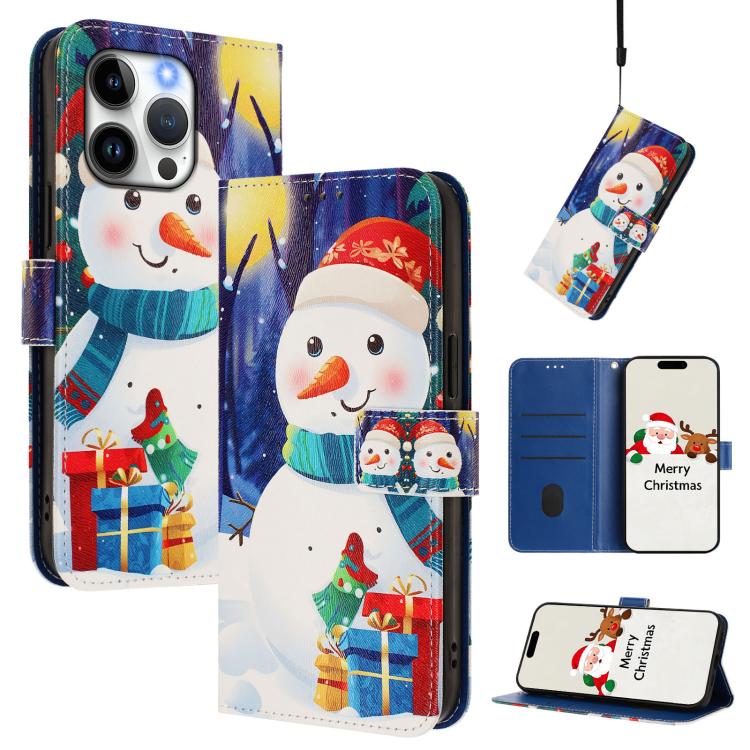 Christmas Series Buckle Leather Phone Case with Hand Strap, For iPhone 15, For iPhone 14 Plus, For iPhone 14 / 13, For iPhone 14 Pro