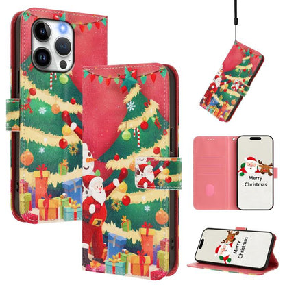 Christmas Series Buckle Leather Phone Case with Hand Strap, For iPhone 15, For iPhone 14 Plus, For iPhone 14 / 13, For iPhone 14 Pro