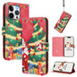 Christmas Series Buckle Leather Phone Case with Hand Strap, For iPhone 15, For iPhone 14 Plus, For iPhone 14 / 13, For iPhone 14 Pro