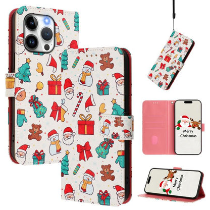 Christmas Series Buckle Leather Phone Case with Hand Strap, For iPhone 15, For iPhone 14 Plus, For iPhone 14 / 13, For iPhone 14 Pro