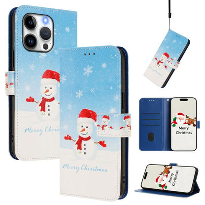 Christmas Series Buckle Leather Phone Case with Hand Strap, For iPhone 15, For iPhone 14 Plus, For iPhone 14 / 13, For iPhone 14 Pro