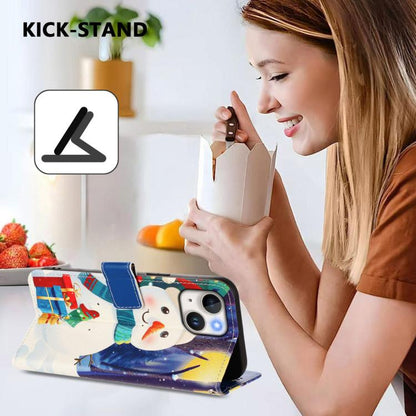 Christmas Series Buckle Leather Phone Case with Hand Strap, For iPhone 15, For iPhone 14 Plus, For iPhone 14 / 13, For iPhone 14 Pro