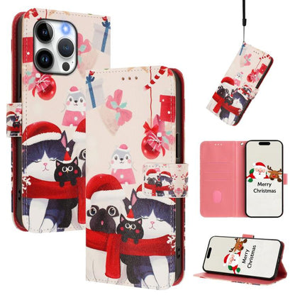 Christmas Series Buckle Leather Phone Case with Hand Strap, For iPhone 16, For iPhone 15 Pro Max, For iPhone 15 Pro, For iPhone 15 Plus