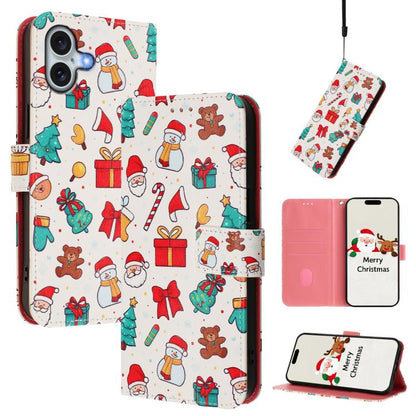 Christmas Series Buckle Leather Phone Case with Hand Strap, For iPhone 16, For iPhone 15 Pro Max, For iPhone 15 Pro, For iPhone 15 Plus