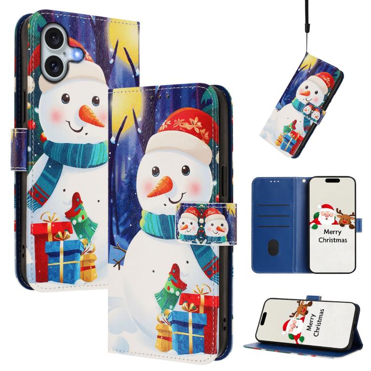 Christmas Series Buckle Leather Phone Case with Hand Strap, For iPhone Air, For iPhone 16 Pro Max, For iPhone 16 Pro, For iPhone 16 Plus